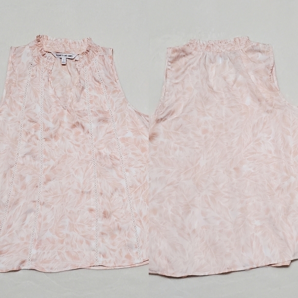 ELIZABETH & James Peach Floral Lattice Lace Ruched Mock Neck V-neck Blouse Small - Picture 1 of 10